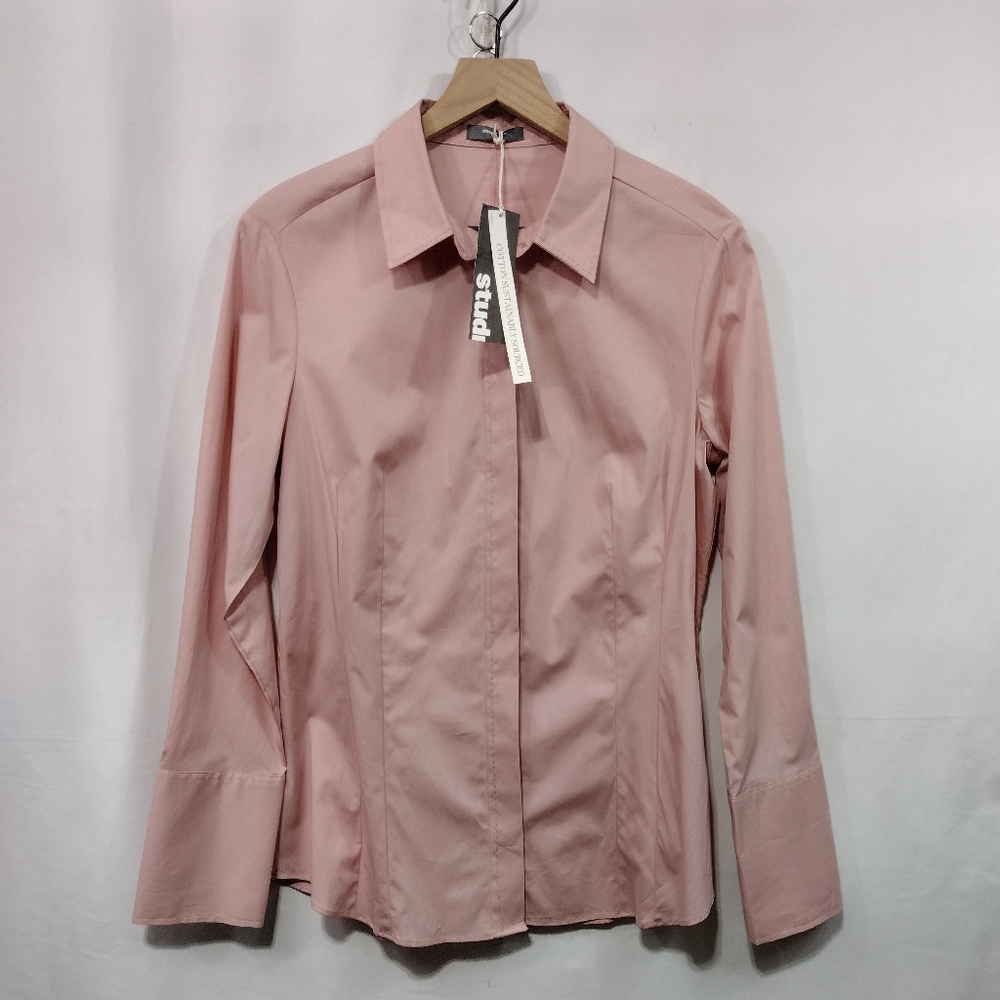 NWT Studio W Concealed Button Shirt Womens 12 Pink Barbiecore Office Career
